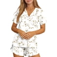 thumbnail image 7 of Xdegoge Womens Pajama Sets 2 Piece Button Up Short Sleeve Pajamas Notched Collar with Pocket Open Front Top and Shorts Cute 4 Way Stretch Bow Print Lounge Sleepwear, 7 of 7