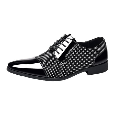 Xfvqtps Mens Dress Shoes British Style Splicing Together Lattice Pointy Toe Lace up Fashion Classic Formal Business Casual Comfy Patent Leather Shoes Gray