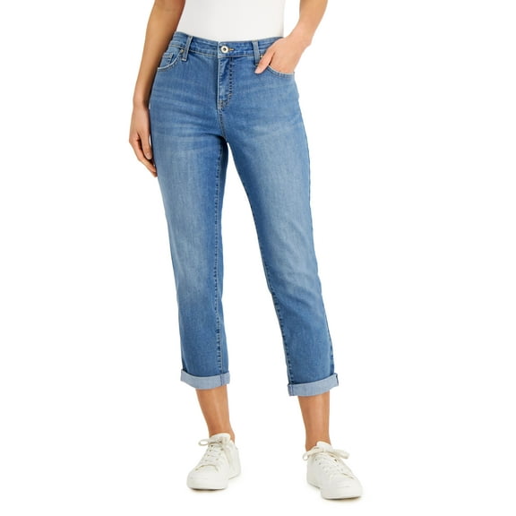 Style & Co Petite Mid Rise Curvy Girlfriend Jeans Epiphany 4P