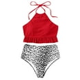 thumbnail image 2 of WREESH Women Striped Push Up High Cut Hight Waist Halter Bikini Set Two Piece Swimsuit, 2 of 8