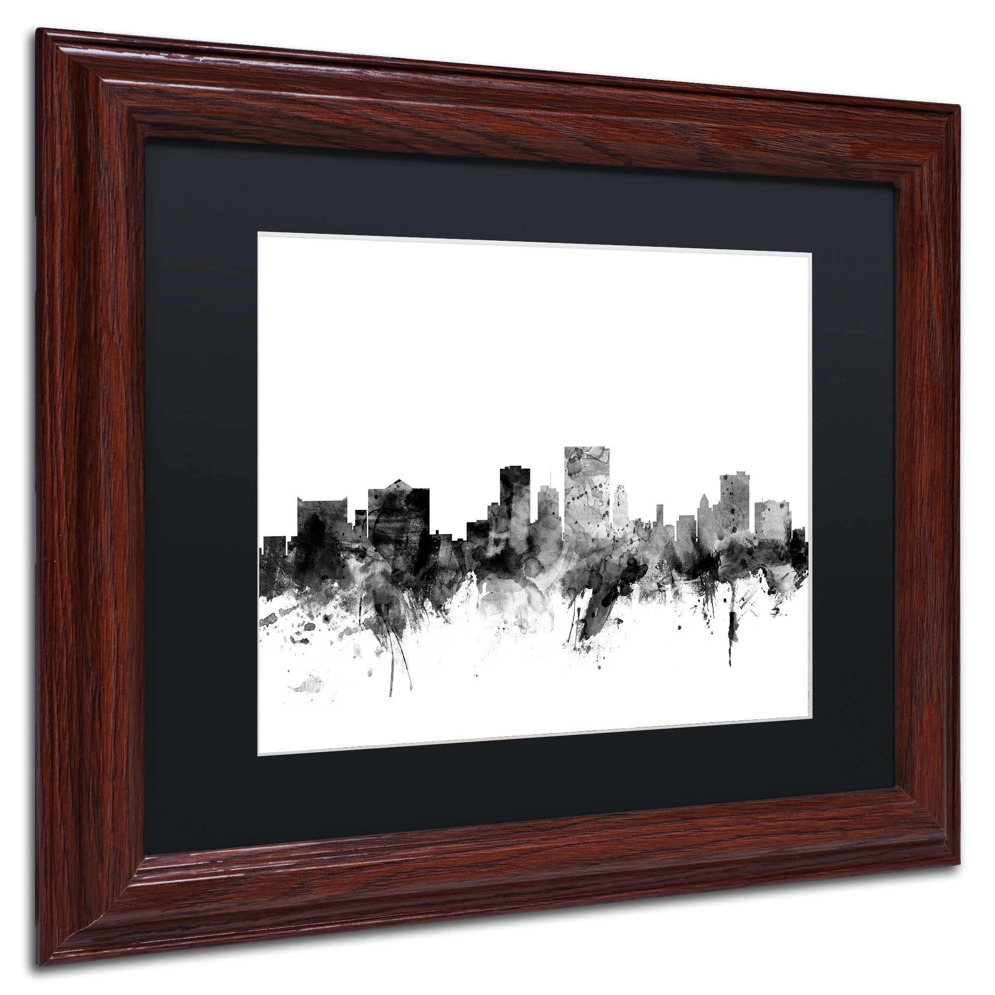 Trademark Fine Art "El Paso Texas Skyline B&W" Canvas Art by Michael Tompsett, Black Matte, Wood Frame