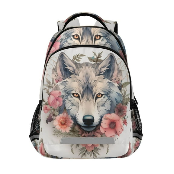 ALAZA Floral on Wolf Backpack Elementary School Bag Bookbag Travel Rucksack