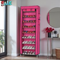 Tcbosik Fashionable 10-Tier Shoe Storage Cabinet with Non-Woven Fabric Cover, 9-Lattice Vertical Shoe Rack with Steel Tubes, Lightweight Space-Saving Organizer – Rose Red