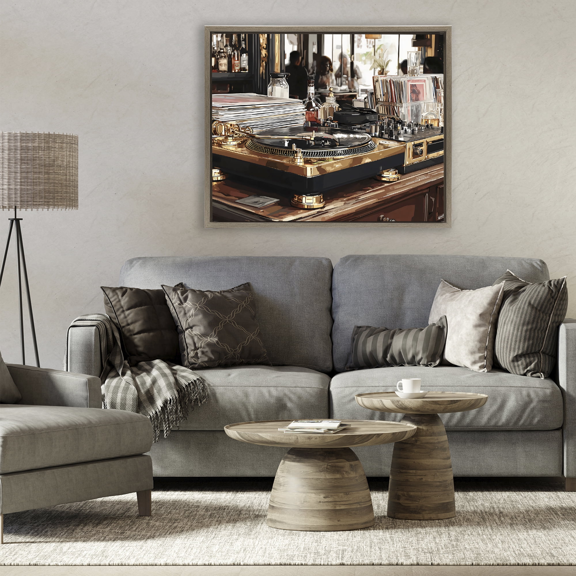 Stupell Industries Work Place Vintage Gold Turntable Brown Framed Floater Canvas Wall Art, design by Franklyn Gregory
