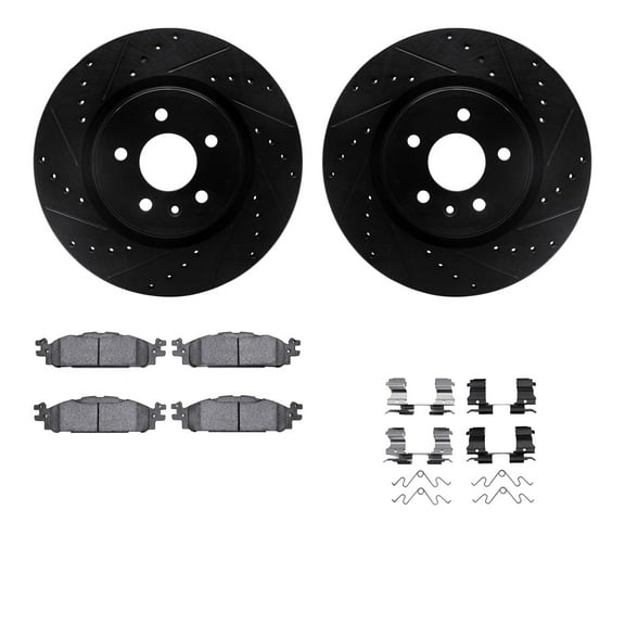 Dynamic Friction Company Front Brake Rotors-Drilled and Slotted-Black with 5000 Advanced Brake Pads includes Hardware 8512-54060