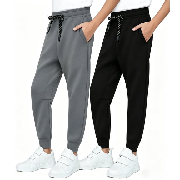 MERIDIANO Boys' Scuba Joggers 2-Pack - Tapered Athletic Sweatpants for School, Sports & Daily Wear
