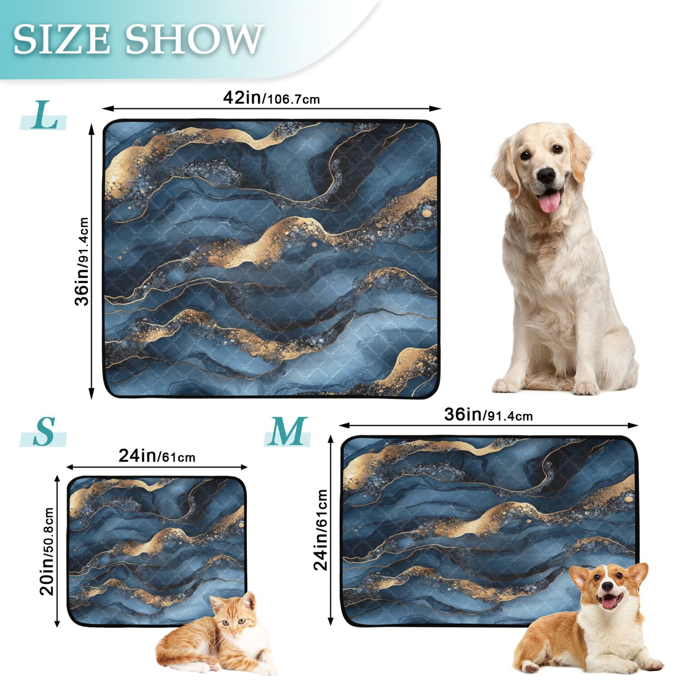 Qxltty Dark Blue Gilt Marbles Cat litter Pads Pet Set of 3 Diaper Mats Center Anti-leakage Layer Absorbent Soft and Comfortable