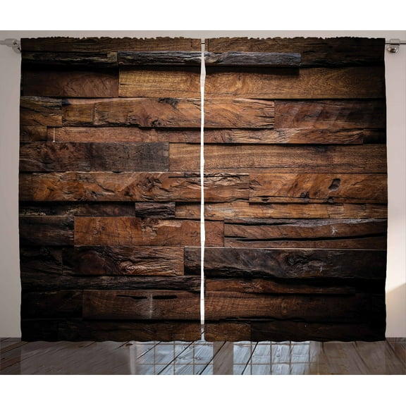 Ambesonne Chocolate Curtains 2 Panel Set, Rough Dark Timber, 108" x 84", Brown Dark Brown