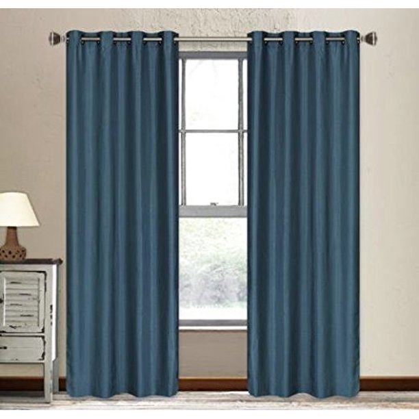 Qutain Linen Faux Silk Grommet Curtain Window Panel Solid Set of Two (2