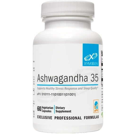 XYMOGEN Ashwagandha 35 - Patented, Purified Ashwagandha Root + Leaf Extract (35% Withanolide Glycosides) - Supports Healthy Stress Response, Relaxation and Quality Nighttime Rest (60 Capsules)