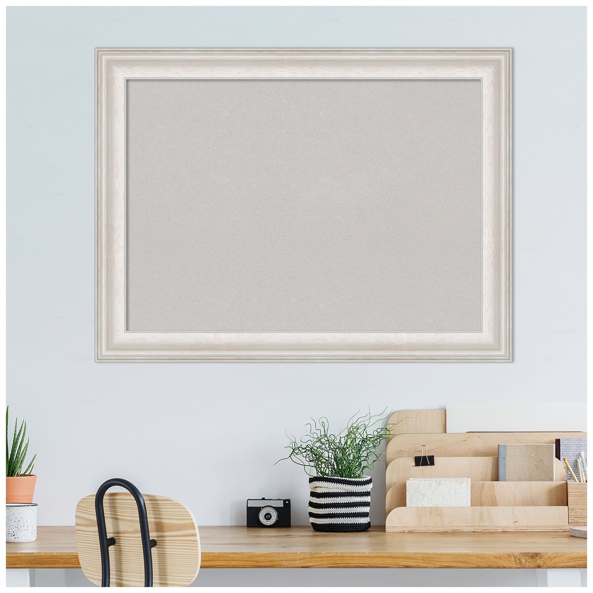 Amanti Art Grey Cork Board Framed Trio White Wash Silver Bulletin Board 32 in. x 24 in.