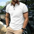 thumbnail image 3 of Men's Casual Ribbed Lapel Button Business Color Block T Shirt For Men, 3 of 5