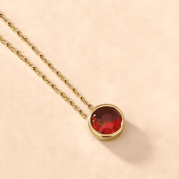 Seamido Dainty 18k Gold Plated January Birthstone Necklace, 0.315in Round Red CZ Pendant, Stainless Steel Jewelry Birthday Gift