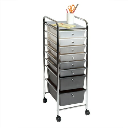 8-Drawer Storage Bin Organizer Cart, White/Gray/Black Gradient by Seville Classics