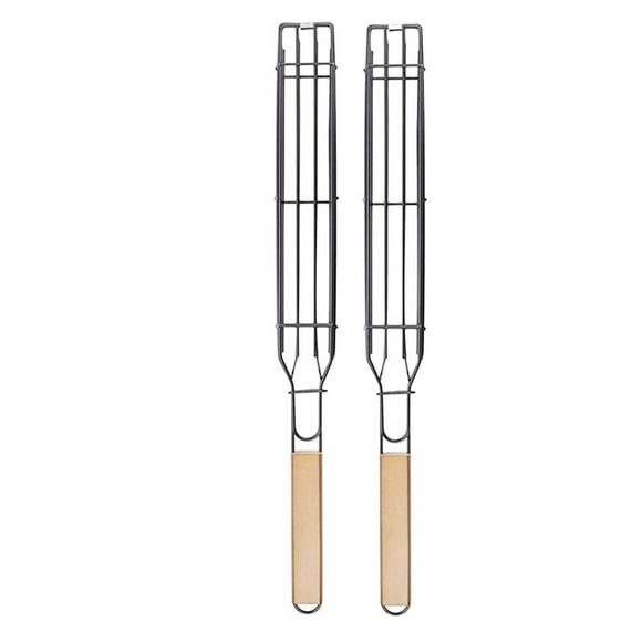Bbq Grill Accessories,Metal Tool Box 2Pcs Grilling Basket - Duty Stainless Steel Bbq Grill Box Tool with Lockable and Wood Handle Skewers Stainless Steel,Tool Box Accessories