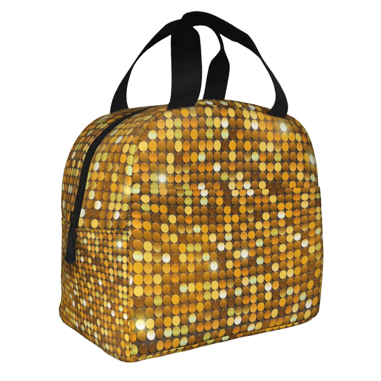 Naloa Bright Shiny Golden Print Lunch Box for Women Men,Insulated Lunch Bag,Lunchbox,Thermal Leakproof Cooler,Reusable Lunch Tote Bag for Work School Travel Picnic