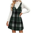 thumbnail image 1 of Lenpel Robe Salopette à Carreaux pour Femme Automne Hiver Décontractée Sans Manches à Col en V à Fermeture Éclair Robe d'Extérieur Mini Robe Chasuble (Vert, Grand), 1 of 7