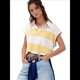 thumbnail image 1 of Top Holgado con Cuello en V, Corta A Rayas y Botones para Mujer Amarillo S, 1 of 7
