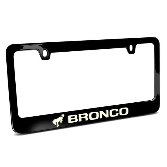 iPick Image for Ford Bronco 3D Night Glow Luminescent Logo on Black Metal License Plate Frame, Official Licensed