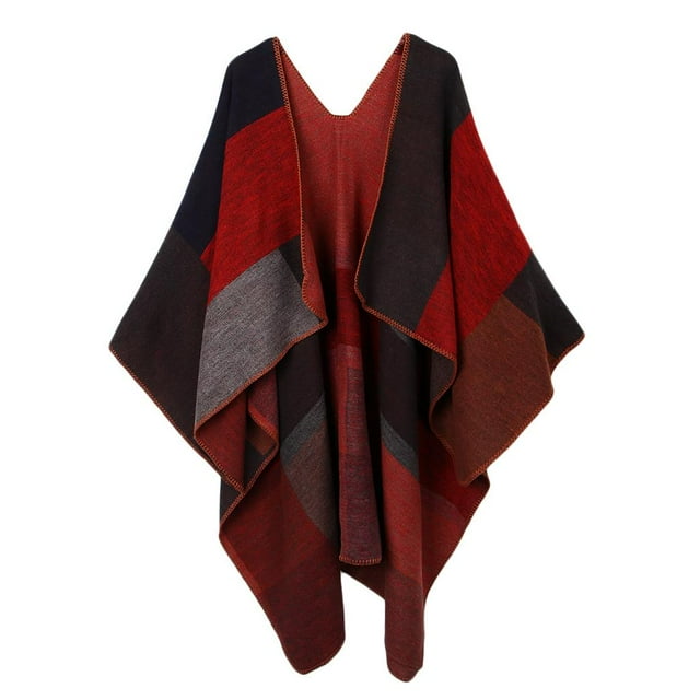 Manta de bloques de color de de moda para mujer Poncho de de invierno abierto rojo Zulema Capa delantera abierta para poncho