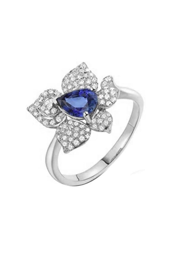 Enterprises 67184 Blue Sapphire & Diamonds 2.50 CT Flower Style Gemstone Ring, Size 6.5