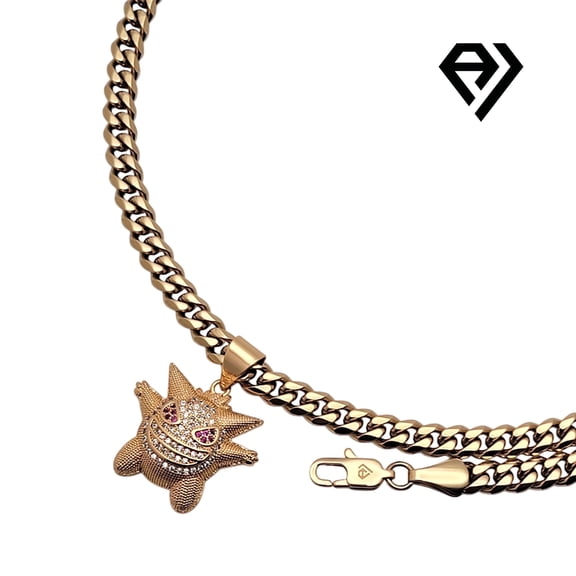 14K Gold Cuban Chain with Cartoon Character Pendant, Unisex for Women, Men, 6mm Gold Necklace, Waterproof by Aria Jeweler