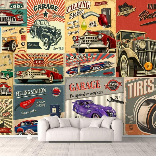 IDEA4WALL Wall Murals for Bedroom Vintage Car and Garage Collection Collage Removable Wallpaper Peel and Stick Wall Stickers - 66x96 inches - IDEA4WALL Wall Murals for Bedroom Vintage Car and Garage Collection Collage Removable Wallpaper Peel and Stick Wall Stickers - 66x96 inches -