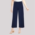 thumbnail image 2 of Siilsaa Women's Straight Leg Cropped Work Pants Elastic High Waist Wide Leg Business Casual Slacks with Pocket Dark Blue,L, 2 of 4