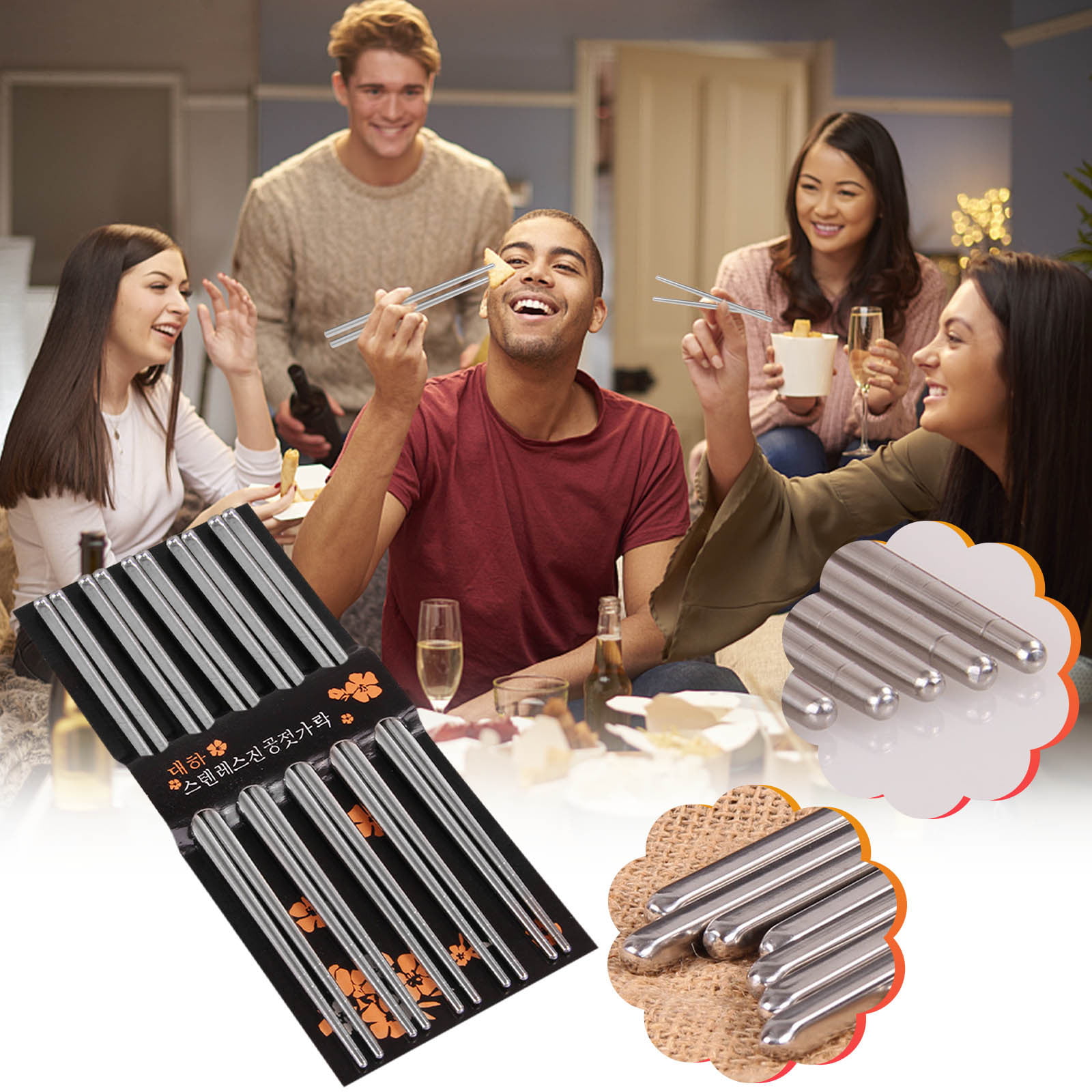 Dengmore Chopsticks 5 Pair Metal Reusable Korean Chinese Stainless Steel  Chop Sticks 