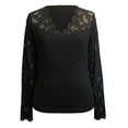 thumbnail image 4 of Bovemsi Women's Spring Solid Color V Shaped Lace Splicing Slim Fit Long Sleeved T Shirt, Black Summer Women's Long Sleeve T-Shirts, S, 4 of 9