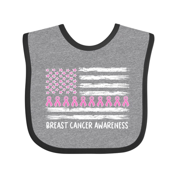 Inktastic Breast Cancer Awareness Pink Ribbons and Flag Boys or Girls Baby Bib