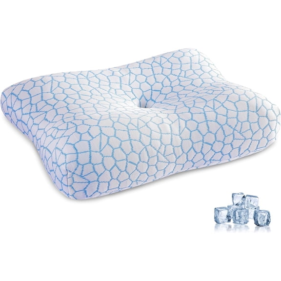 Memory Foam Pillow for Neck Pain Relief & Cervical Support,Queen Size Cooling Contour Pillow with Dual-Height, Orthopedic Ergonomic for Side, Back, Stomach Sleepers