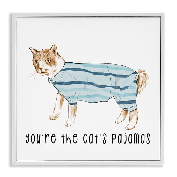 Stupell Industries Contemporary The Cat's Pajamas Phrase White Framed Giclee Art, 12 x 12, by Lil' Rue