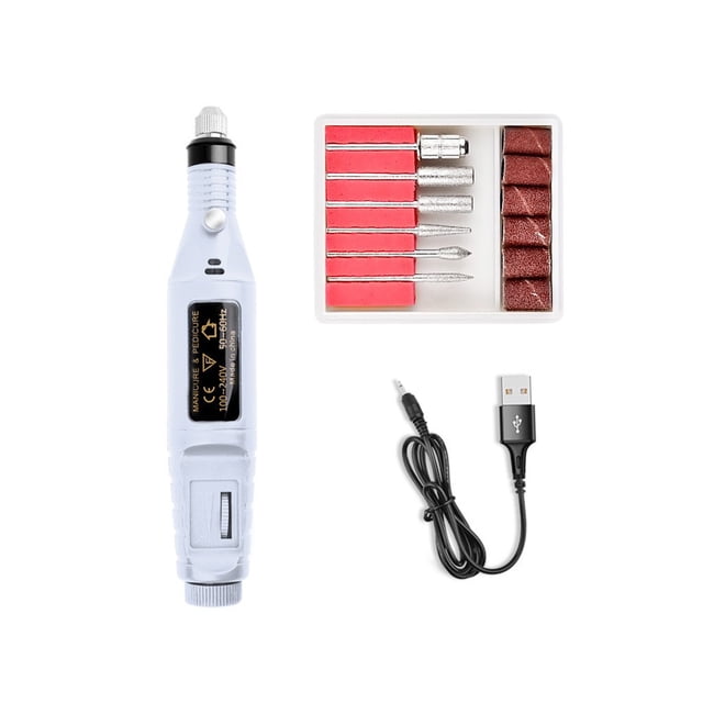 Qarigey Herramientas de uñas para profesionales, rendimiento fiable garantizado, máquina portátil para mejorar las uñas, sacapuntas de Juegos de manicura USB USB blanco