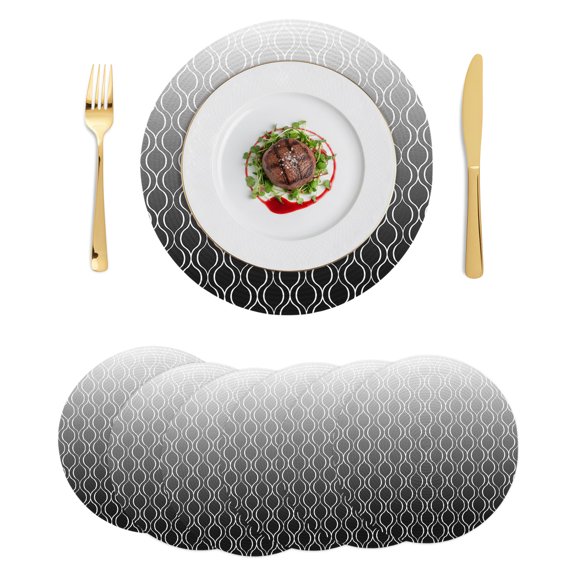 Round Placemats Vintage Plaid 15 inch Set of 6 Table Mats for Dining Table Ombre Black Grey Heat Resistant Non-Slip Kitchen & Home Decorative Place Mat Set