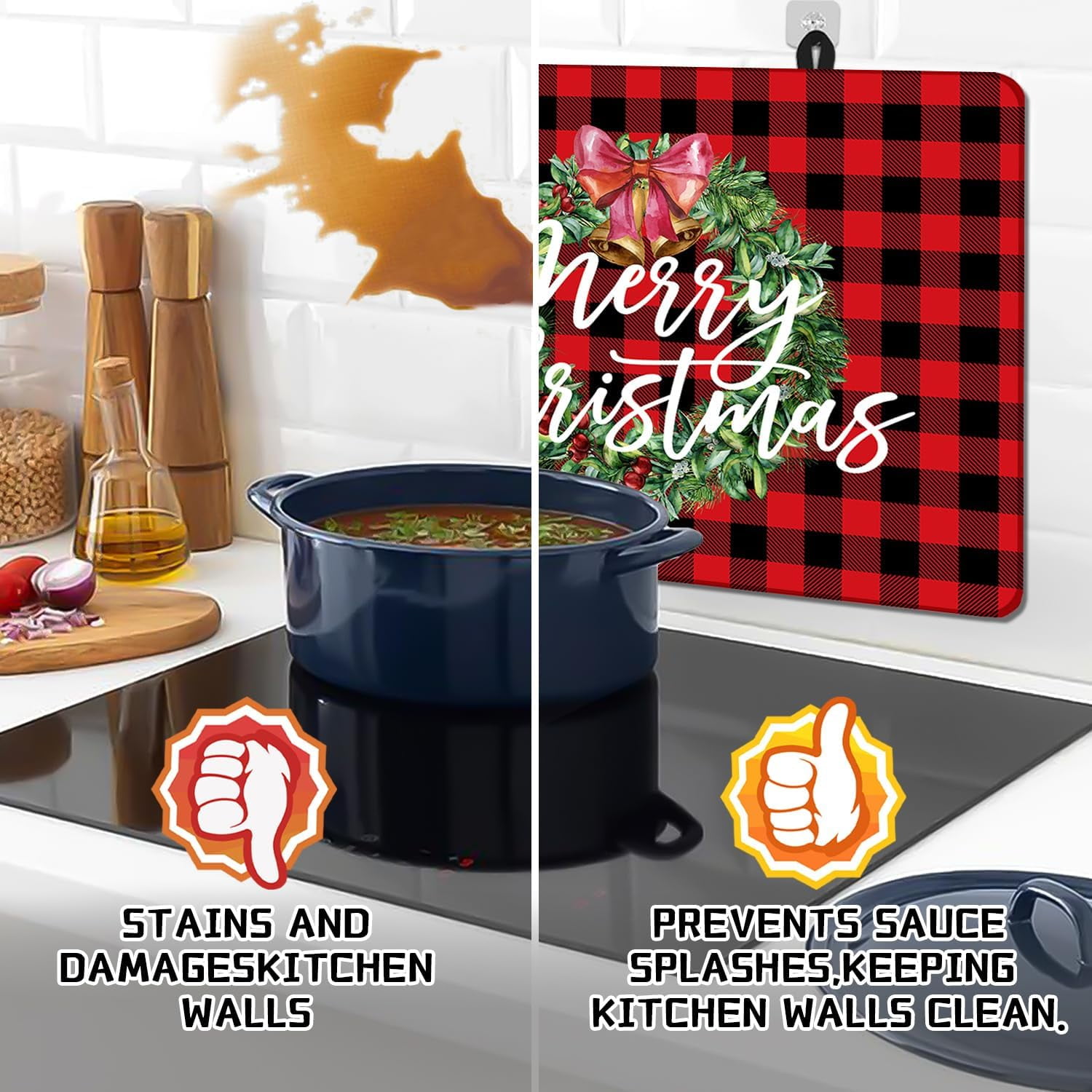 Christmas Stove Top Cover for Electric Stove, 20x28 In Red Plaid Stove Covers Xmas Stove Mat Winter Heat Resist Gas Range Mat Induction Kitchen Decor Cooktop Protector Pad