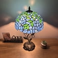 thumbnail image 5 of Tiffany Table Lamp Blue Stained Glass Green Leaves Iron Metal Leaves Bronze Base Included LED Bulb for Living Room Dining Room Bedroom Bedside 12"W*12"D*22"H, 5 of 5
