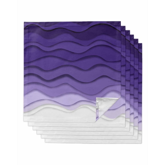 nqOlkjepod Purple Ombre Stripes Cloth Napkins Set of 6 Reusable Dinner Napkins, Gradient Abstract Ocean Waves Art Cocktail Napkin Washable Table Napkins for Wedding/Holiday Party/Baby Shower 20"x20"