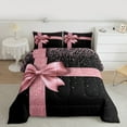 thumbnail image 2 of Homewish Glitter Romantic Bowknot Queen Comforter Set, Black Pink Fashion Bedding Sets, Couple Valentine's Day Reversible Bedding Comforter Set, Luxury Bedroom Decor, 3 Pieces, 2 of 8