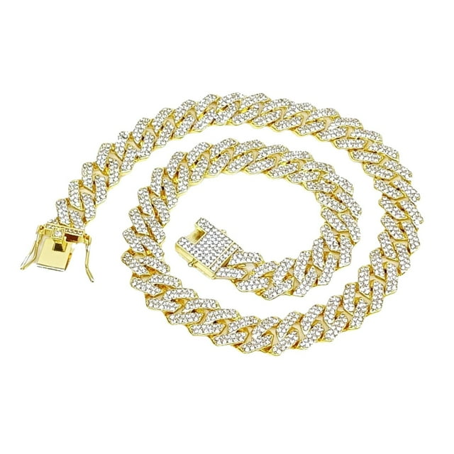 GUANGHONG Alloy 14mm Coarse Encryption Full Cuban Chain Necklace Hop Jewelry Throw up Dolls