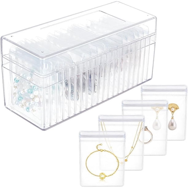 Organizador de joyas de acrílico transparente con 20 bolsas de joyería portátiles transparentes, organizador de almacenamiento de joyas, caja de joyería, organizador de viaje, estuche de joyería