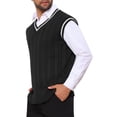 thumbnail image 4 of SUÉTER SIN MANGAS DE PUNTO DE CABLE DE COLOR SÓLIDO V-NECK PARA HOMBRES INSPIRAR CHIC TAMAÑO L NEGRO, 4 of 5