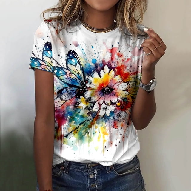 Femmes Été Décontracté Mode Col Rond Manches Courtes T-Shirt à Imprimé Floral Haut Manches Longues Femmes Manches Courtes Hauts Athlétiques T-Shirt Uni à Manches Longues Femmes T-Shirt Ringer Femmes T-Shirt Uni Vêtements Athlétiques Hauts