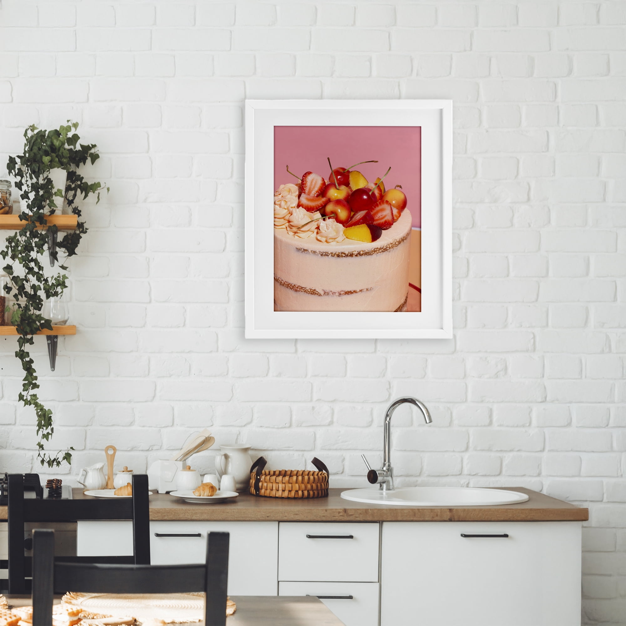 Stupell Industries Strawberry Fruit Cake White Framed Print Under Glass, design by LISH Creative