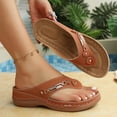 thumbnail image 4 of CYMMPU Women's Decorative Thong Wedge Sandals, Perforated Platform Flip Flops, Open Toe Slip On Summer Beach Walking Slippers Brown 37, 4 of 9