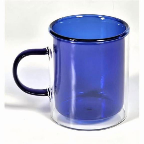 Marcelle 11 oz Double Wall Mug with Colored Glass Interior & Matching Colored Glass Handle - Blue