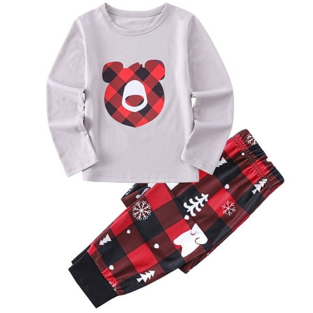 

Fashion Family Parent-child Pajamas Polar Bear Print Top and Elastic Plaid Trousers Two Piece Set