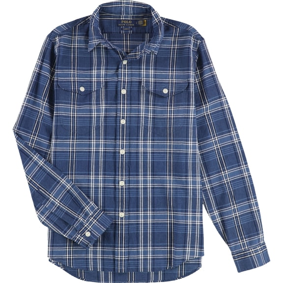 Polo Ralph Lauren Mens Classic fit Long Sleeve Button-Up Shirt XXL Blue Plaid