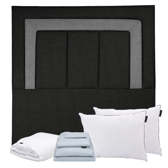 Cabecera Matrimonial Bora Negro + Almohada One 2 + Protector Cloud + Sabanas Softy