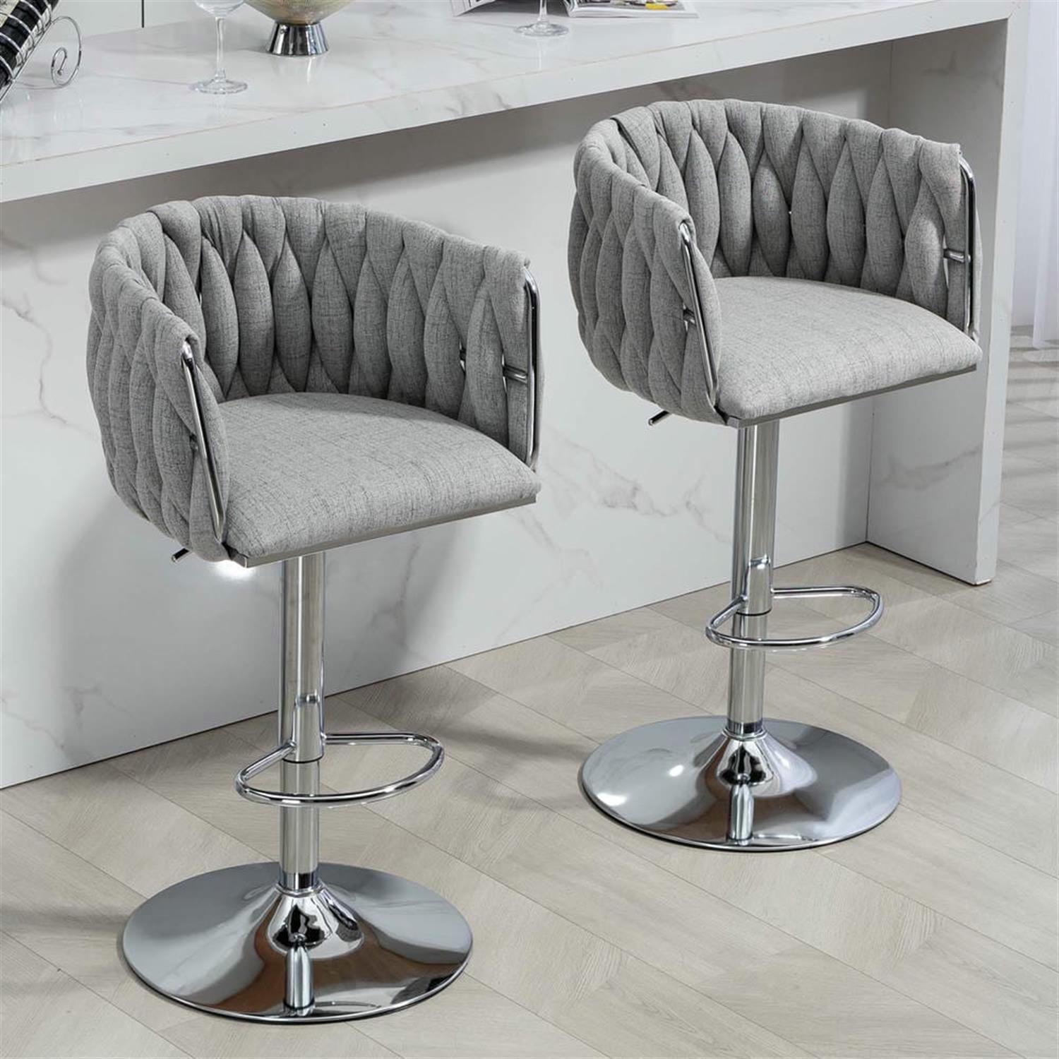 Demi Bonn 35" Adjustable Counter Height Bar Stools Set of 2, Fabric Cover Swivel Barstools with Back, Kitchen Island Countertop Chairs for Dining Room, Gray